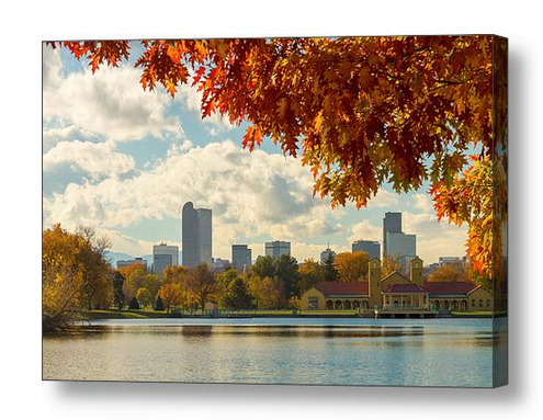 Denver Skyline Fall Foliage View Canvas Print