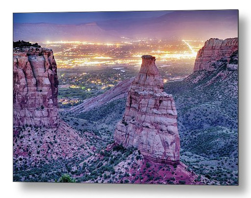 Colorado Independence Monument And City Lights Of Grand Junction Metal Art Print