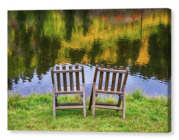 Autumn Season Romantic Lake View For Two Canvas Print