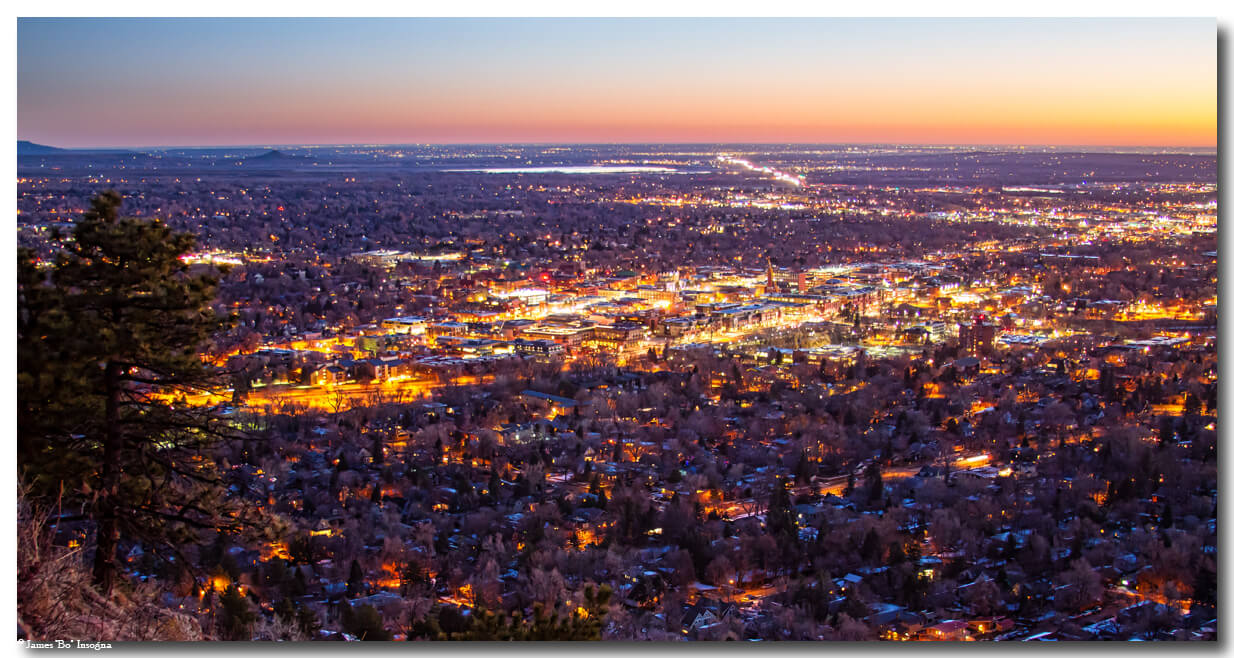 City Of Boulder Colorado Downtown Scenic Sunrise Panorama