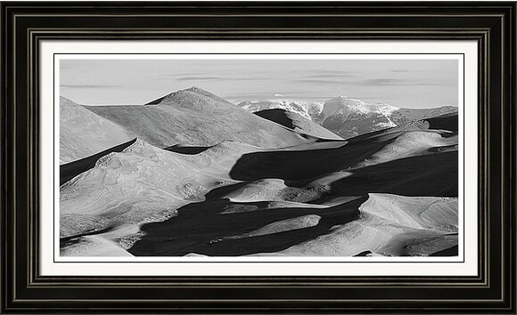 Monochrome Sand Dunes And Rocky Mountains Panorama Framed Print