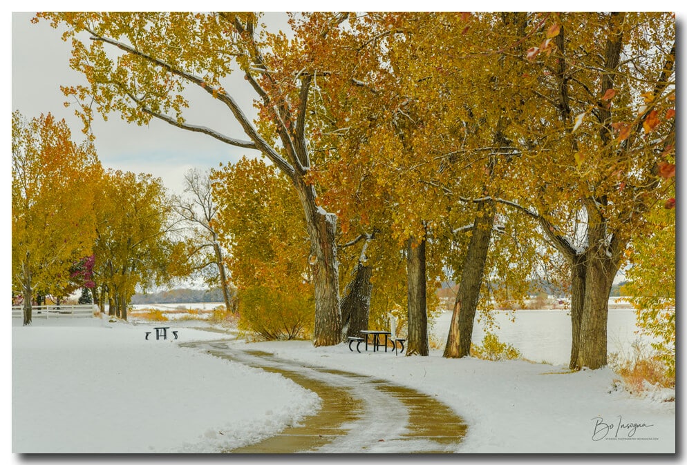 Beautiful Snowy Autumn Day fine art print for sale