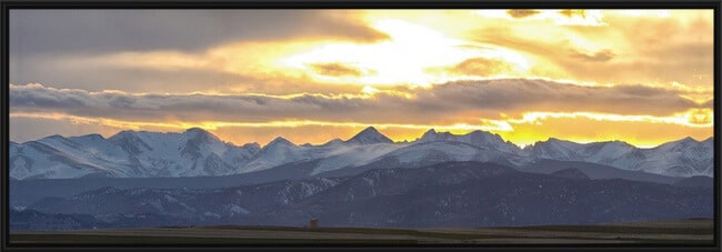 Colorado Front Range Panoramic Golden Sunset Black Framed Canvas