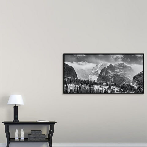 RMNP Gateway To The Rockies BW Large Canvas Print with Black Floater ...