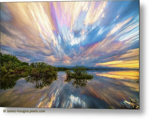 Sunset Lake Reflections Timed Stack Metal Print 24x36