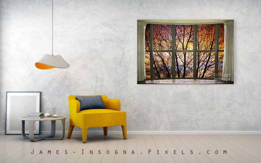 Sunset Into the Night Bay Window View 40x60 Canvas Print