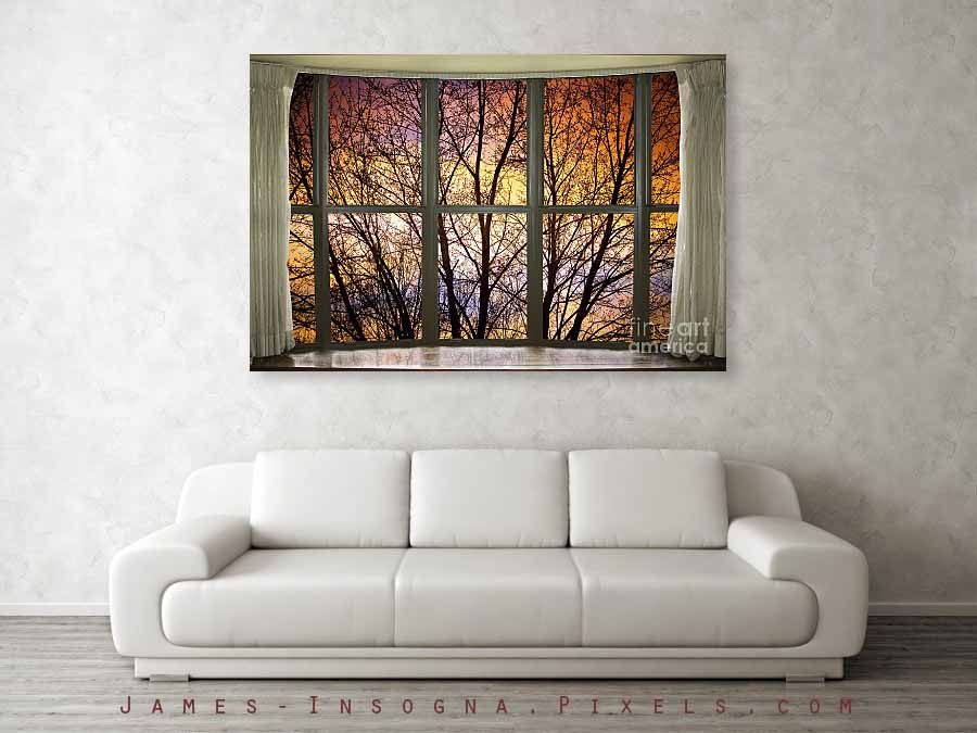 Sunset Into the Night Bay Window View 40x60 Canvas Print
