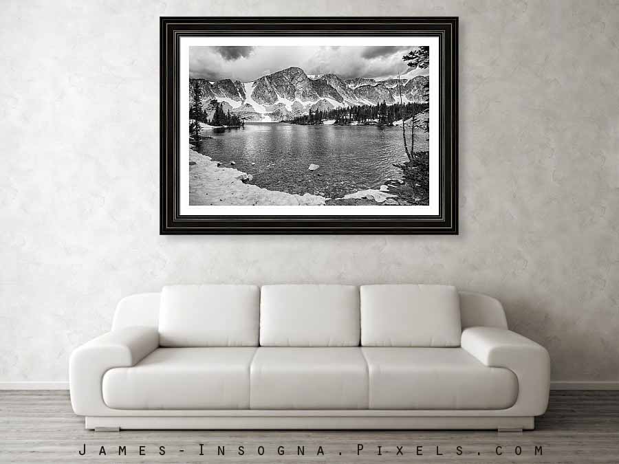 Medicine Bow Lake View in Black and 32x48 White Framed Print