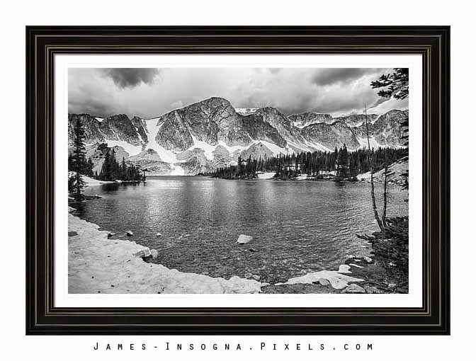 Medicine Bow Lake View in Black and White Framed Print