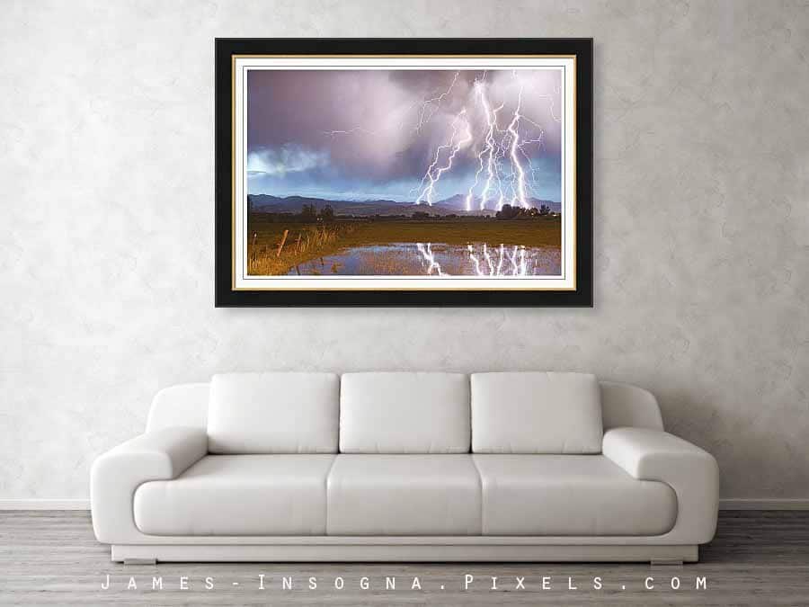 Lightning Striking Longs Peak Foothills 4 Framed Print  48x31