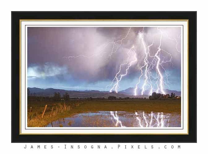 Lightning Striking Longs Peak Foothills 4 Framed Print