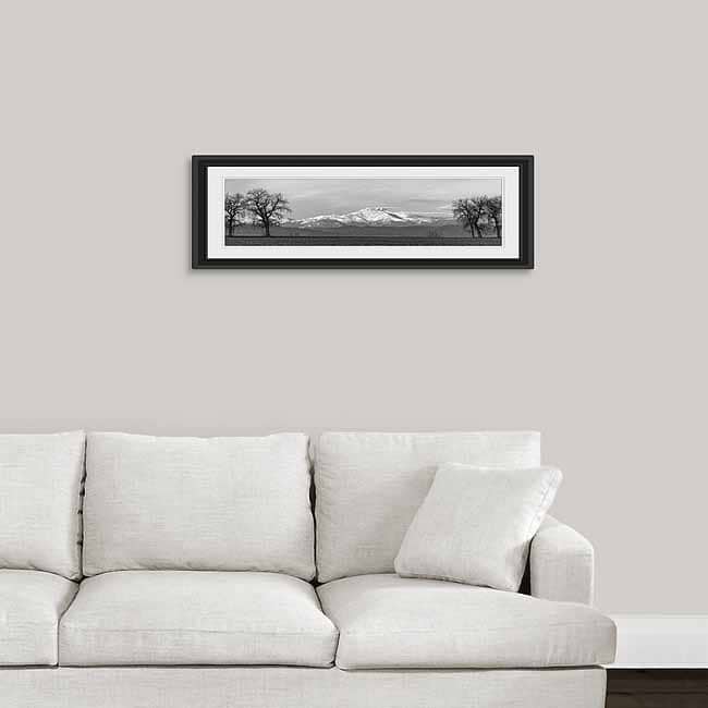 win Peaks Between The Trees 12x36 BW Panorama Framed Print