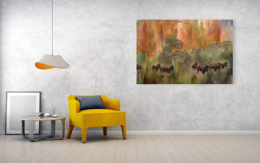 Bison Herd Watching 40x60 Canvas Print