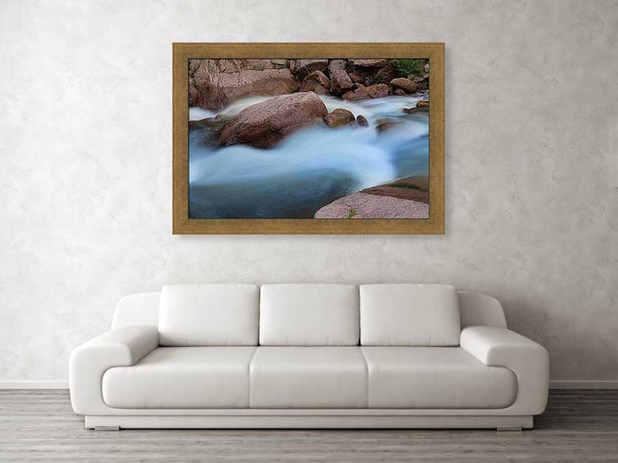 Rocky Mountain Misty Water Flow 48x32  Framed Print