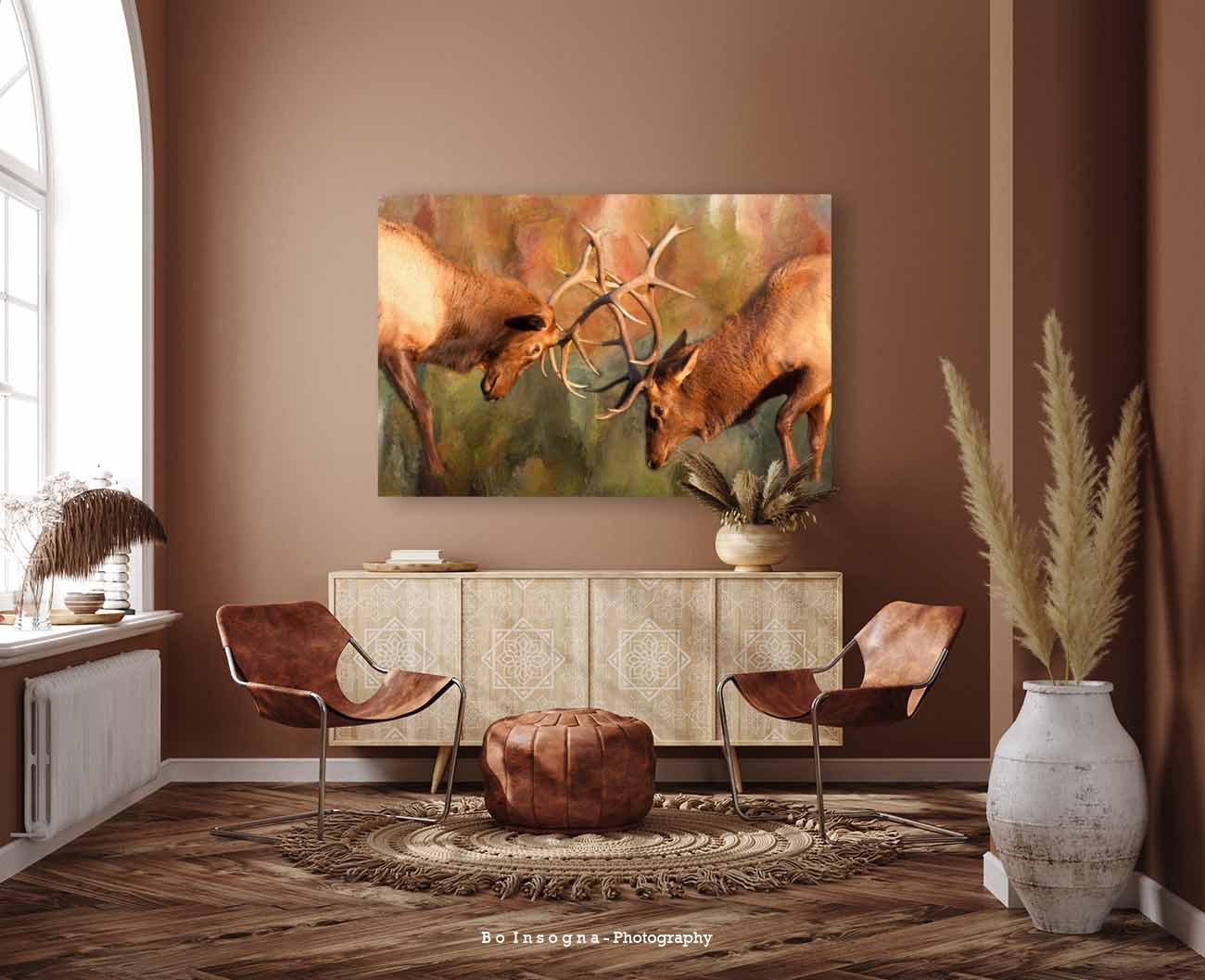 Decorating with Bull Elk Sparring 60x40 Art Print